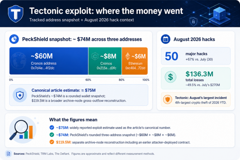 
			Атака Tectonic перемещает вышедший из ETH в Tornado Cash		